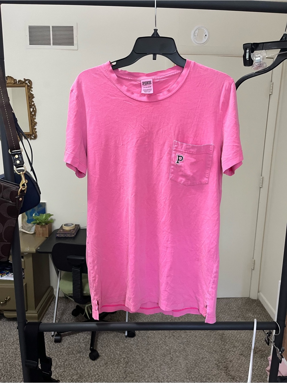 PINK Victoria's Secret Hot Pink Short Sleeve Pocket Tee
